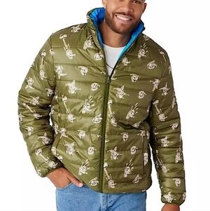 Disney Store DONALD DUCK Reversible Puffer Quilted Jacket Green Blue Medium NWT